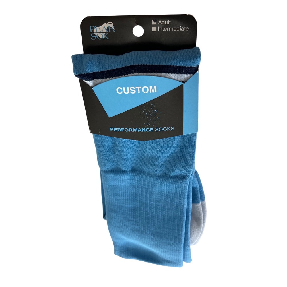 Pear Sox Blue Performance Athletic Socks Adult Intermediate Custom Striped USA